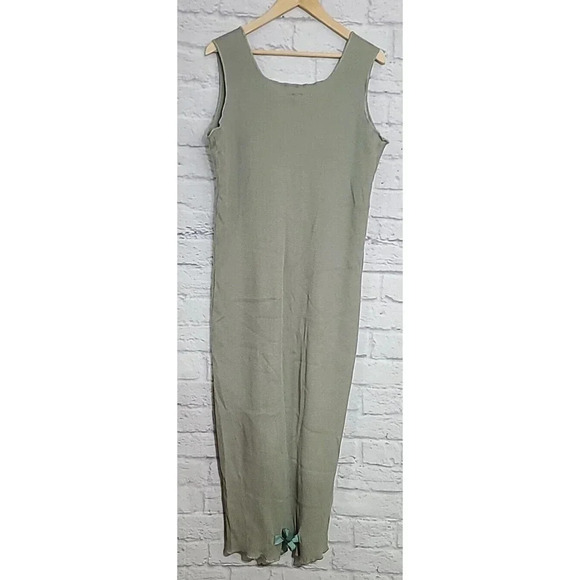 GARB Waffle Weave Dress Set Womens Size M/L Maxi Dress Top Green Lagenlook Boho - Picture 4 of 11